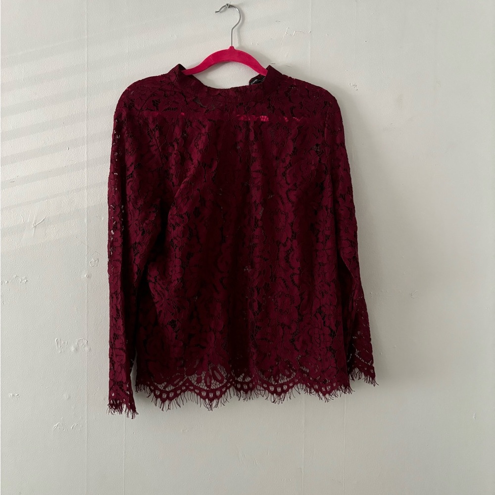 Size 14 Simply Be Full Lace Mock neck Long Sleeve Top Burgundy